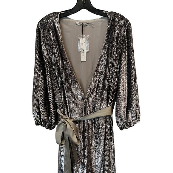 NWT ALICE + OLIVIA Anne Sequin Long Sleeve Wrap Dress Size 2 - Picture 6 of 13